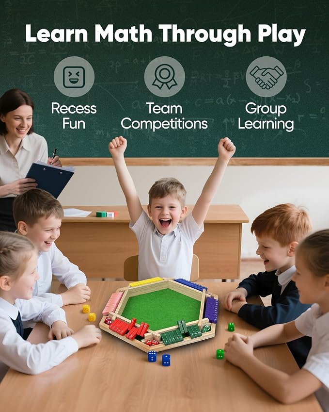 Original Classic 2-6 Player Shut The Box Game, Math Dice Board Game for Family Night Classroom Travel, Wooden Classic Table for Group Kid Adult Senior Camp Party Bar Easy Quick and Fun