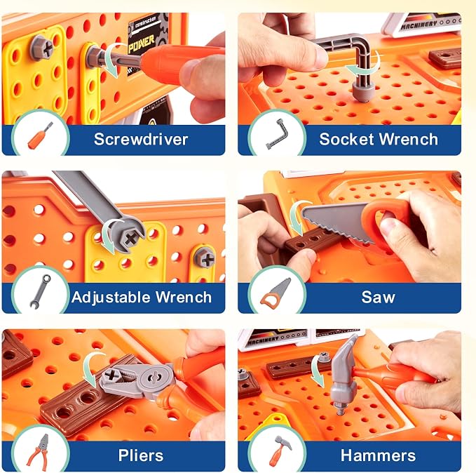 Kids Tool Workbench for Boys 3-5, Toddler Tool Set with Hammer, Electric Drill Toy, Take Apart Toys, Creative Construction Play Set, Repair Tools Workbench, Birthday Gift for Toddlers, with Toolbox