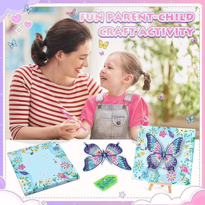Crafts for Girls 8-12 - Make Your Own Butterfly Diamond Art Kits for Kids - Arts and Crafts for Kids - Diamond Art Paintings with Wooden Stand - 4 5 6 7 10 Year Old Girl Boy Birthday Gift Home Decor