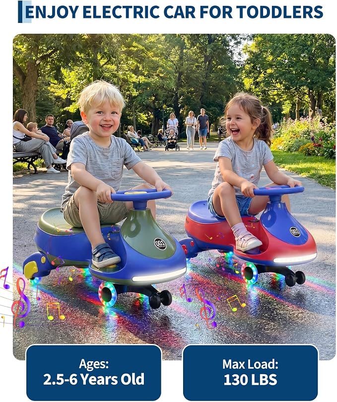 12V Electric Wiggle Car for Kids 2-in-1 Swing Car 360 Steering Pedal Ride | PP Plastic Body,Indoor Outdoor Play,Kids Activity Toy,Preschool Riding Fun,Low Gravity Design,Family Entertainment