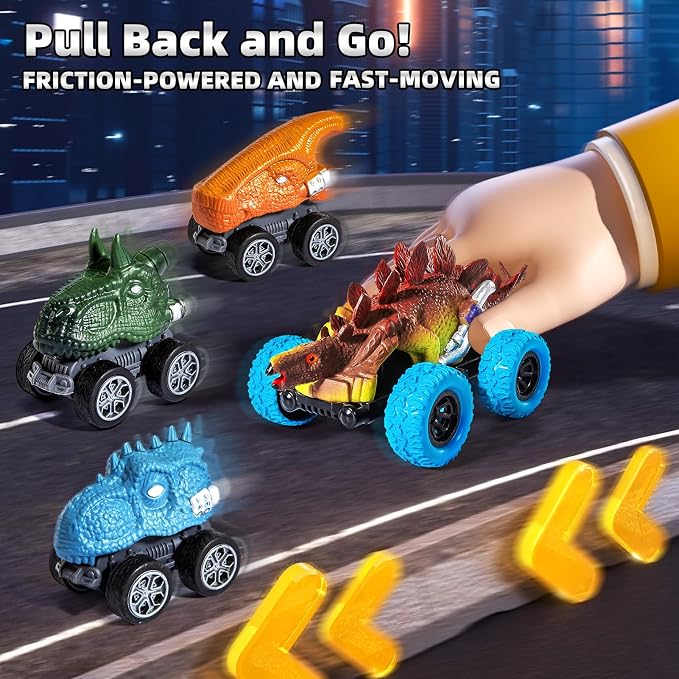 Toddler Robot Dinosaur Truck Toys for Kids Boys Ages 3-5 5-7, Black Carrier Dinosaur Truck with 5 Pull Back Dino Cars, 3 4 5 6 7 Years Old Boys Girls Birthday