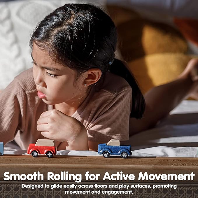 PlanToys® Blue Truck Wooden Montessori Vehicle Toy | Early Movement, Imagination and Practical Life Exploration | Eco Friendly Truck for Indoor and Outdoor Play