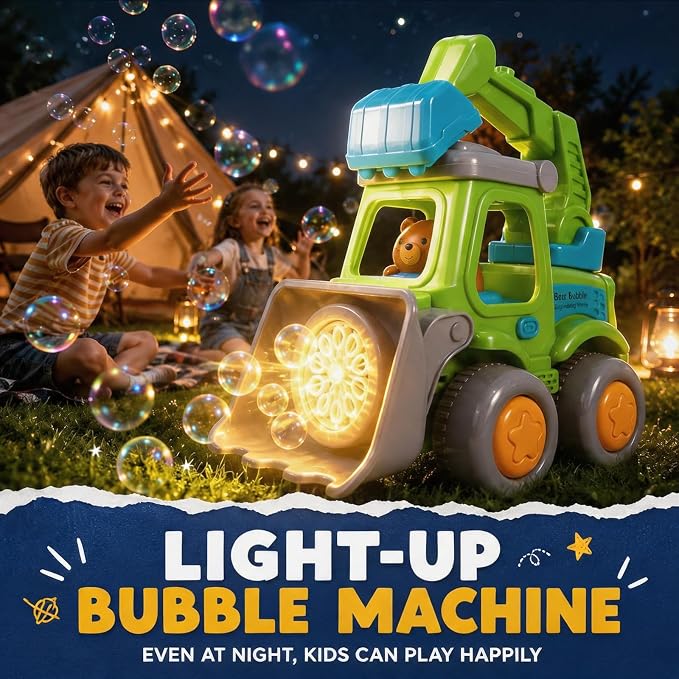 Automatic Bubble Machine for Toddlers,Construction Truck Bubble Lawn Mover W/Light,Bubble Maker Blower Toys for 3 4 5 6 Year Old Boy Girl Kids,Summer Outdoor Pool Backyard Toys for Birthday Party
