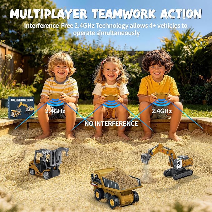 RC Construction Vehicles Toys Set 3 in 1 with Mini Excavator Dump Truck Forklift Real Lights & Sounds and Movable Parts & Traffic Sign Construction Site Map USB Charge Birthday Gifts for Kids Adults