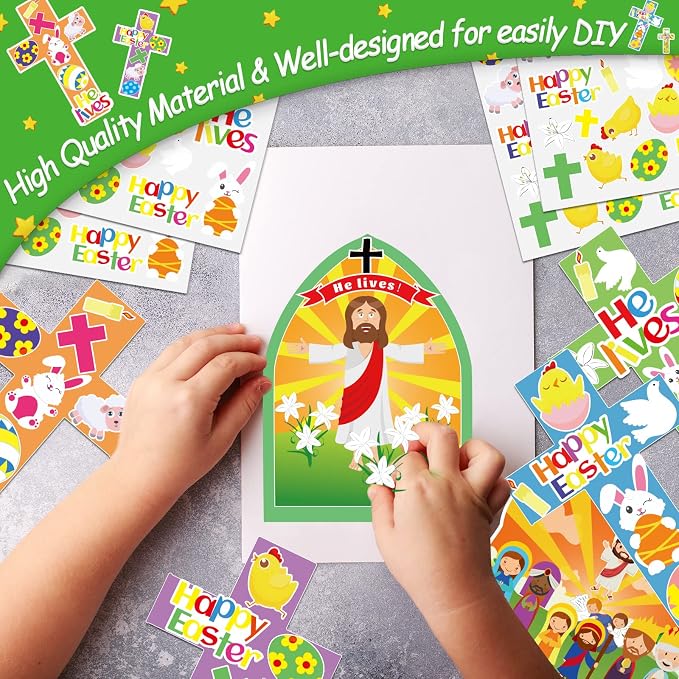 30 Sets Easter Jesus He Is Risen Craft Kits for Kids - DIY Religious Crosses Art Craft - Make a Resurrection Scene Ornament - Spring Christian Creative Art Projects, Kids Party Favors