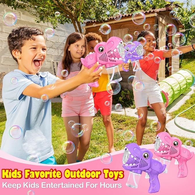 Yunaking Bubble Gun Toys for Girls: Bubble Machine for Kids 2 Rechargeable Dino Toys Easter Basket Stuffers Gift for 3 4 5 6 7 8 Girls Toddlers Ages 4-6 Outdoor Summer Birthday Christmas Valentines
