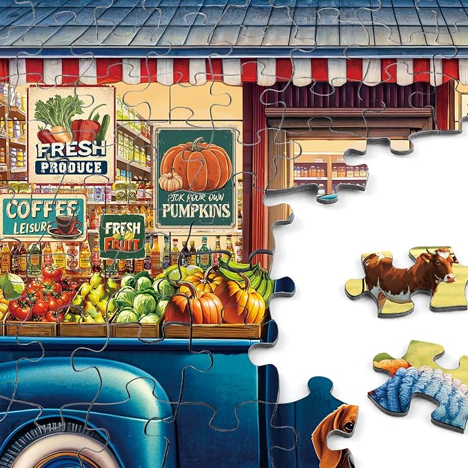 Rocorose Jigsaw Puzzles for Adults 1000 Pieces, Country Shop Puzzle Challenging Game Night Jigsaw Puzzle with Families Great Gift Home Decoration Fruits and Vegetables Large Puzzles