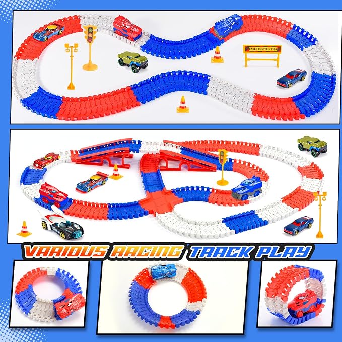 Aetyni Spider Race Car Track Set for Kids: Spider Toys for Boys 4-6 Flexible Tracks with 2 Electric Cars Toys for 3 4 5 6 7 Year Old Boys Birthday Gift for Toddler Kids Grandkids Age 3-5 6-8