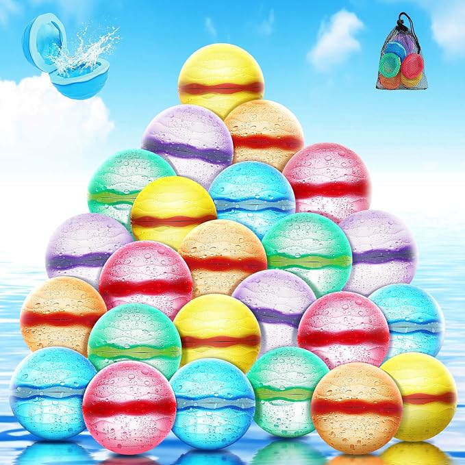 Reusable Water Balloons, Self-Sealing Refillable Magnetic Water Balls, Pool Beach Water Toys for Boys and Girls, Outdoor Summer Toys for Kids Ages 3+ (24 PCS)