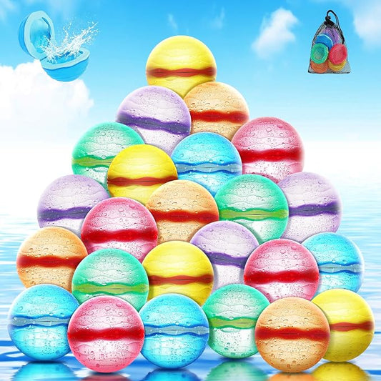 Reusable Water Balloons, Self-Sealing Refillable Magnetic Water Balls, Pool Beach Water Toys for Boys and Girls, Outdoor Summer Toys for Kids Ages 3+ (24 PCS)
