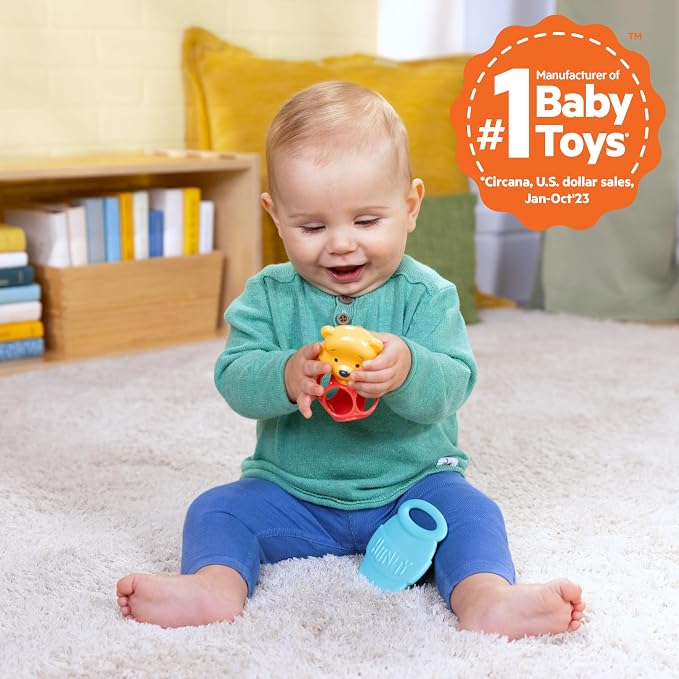 Bright Starts Disney Baby Winnie The Pooh Hunny & Shake Rattle & Teether, Stroller Toy for On The Go, Newborns & Up