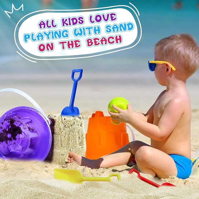 5.63 Inch Sand Castles Beach Buckets and Shovel Set,Sand Bucket Water Bucket for Beach Fun Great Summer Party Accessory（12 Shovels and 12 Pail Buckets）