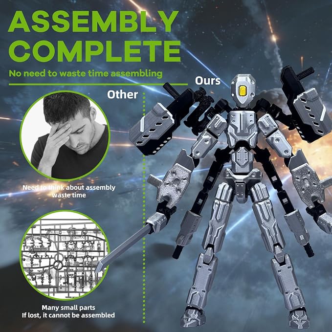 T13 Assembly Completed Action Figure Set, Multi-Jointed Movable 3D Printed Robot Toy, Cool Desktop Decoration Collectible Gift for Game Lovers (Gold and Gery)