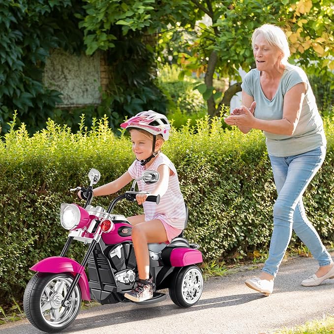 Costzon Kids Motorcycle, 6V Battery Powered Ride on Chopper Motorcycle w/Horn, Headlight, 3-Wheel Stable Ride on Toys, Electric Toddler Motorcycle for Kids, Gift for Boys Girls (Rose Red)