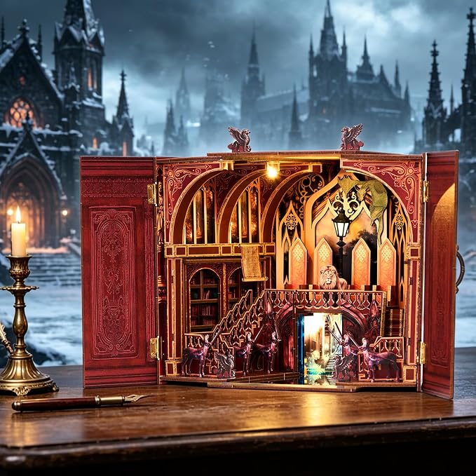 DIY Miniature Dollhouse Kit,3D Wooden Puzzles for Adults to Build, Birthday/Christmas Day Gift for Fantasy Fans,Magic Castle with LED Lights,Magic Wardrobe
