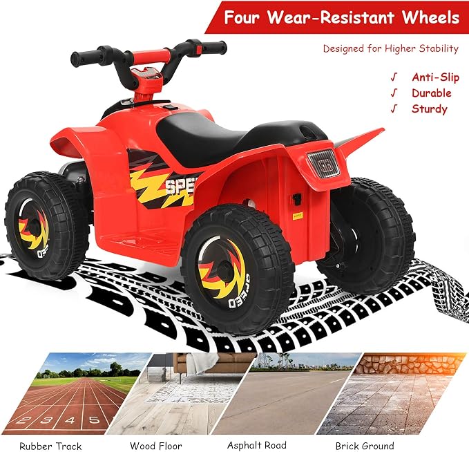 Costzon Kids ATV, 6V Battery Powered Electric Quad, Forward/Reverse Switch, Rear Wheeler Motorized Ride On Mini Vehicle Car for Toddlers Boys Girls, Ride on ATV (Red)