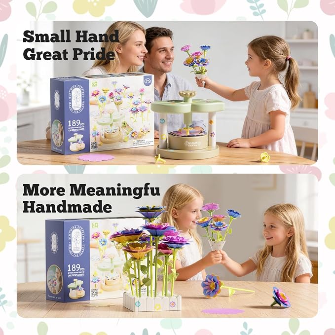 SJIADA Flower Making Kit for Kids, DIY Flower Craft Kit, Educational Fabric Flower Bouquets Kit Toys, Reusable Art Flower Crafts Activity Toy for Kids, Birthday for 4-8 Year Old Little Girls Gifts