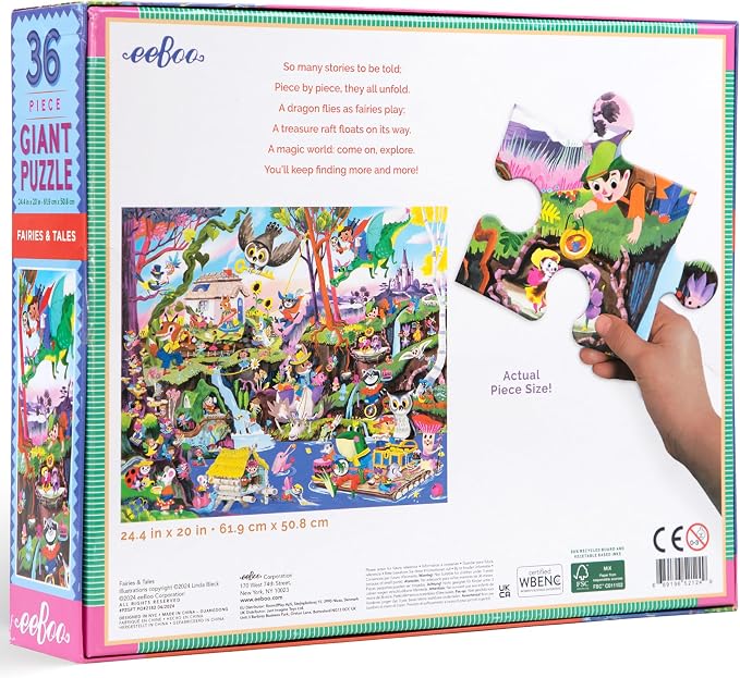 eeBoo 36 Piece Giant Floor Puzzle - Fairies & Tales Children's Puzzle Fantasy Themed, Large Pieces for Small Hands to Develop Motor Skills