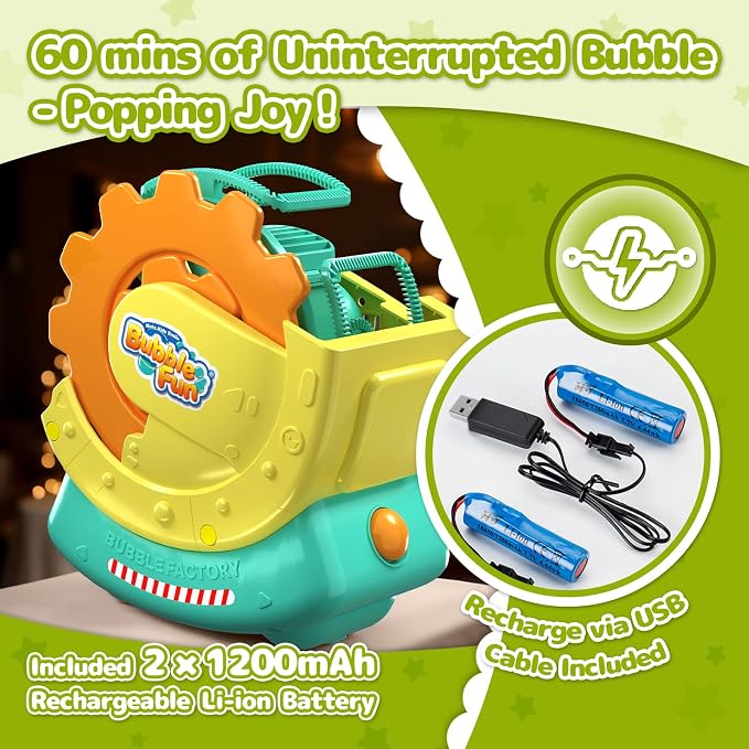 Rechargeable Bubble Machine for Kids – Extra Large Bubbles with Bubble-in-Bubble Effects, Fast Automatic Bubble Maker Toy with 8oz Solution, Bubble Blower for Indoor/Outdoor Play, Party, Wedding, Gift