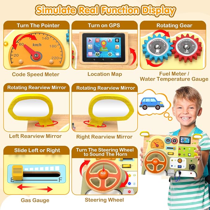 JGOBUB Montessori Toddler Toys - Baby Wooden Busy Board - Sensory Toys with Light Switch - Travel Toys for Educational Toddler Activities for Toddlers 3 4 5 6+ Year Old