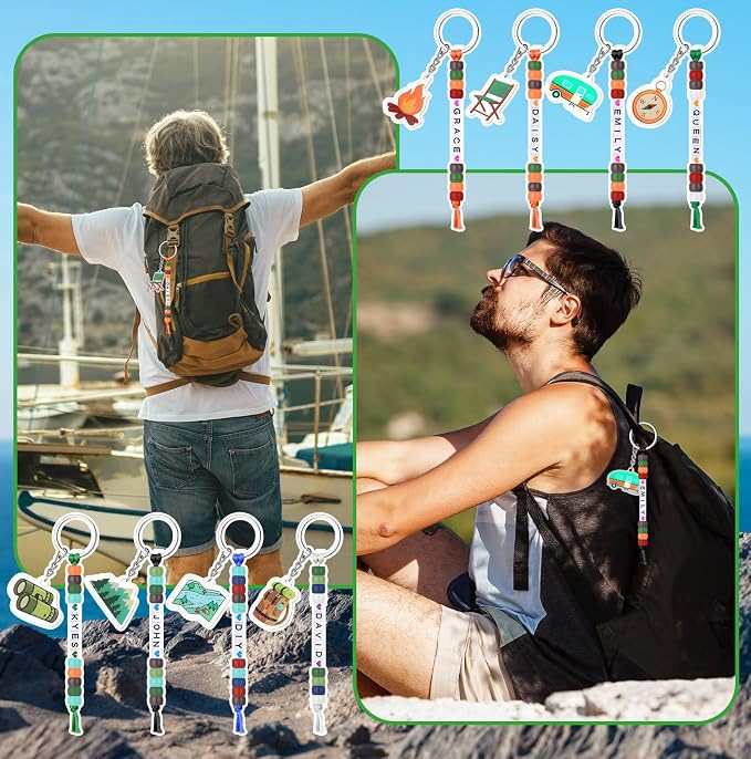 Landical 564 Pcs Camper Keychain Making Kit DIY Name Bead Key Chain Craft Camping Party Favors Adjustable Letter String Men Women Travel Trailer Gift Alphabet Jewelry Camping Accessories (Earth Color)