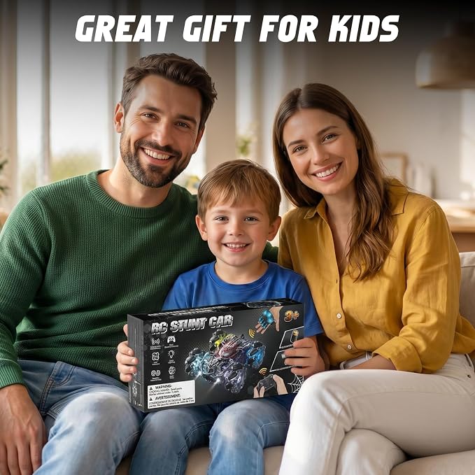 Spider Gesture Sensing Remote Control Car Toys Birthday Gift for Boys 3 4 5 6 7 8 9 10 11 12, Double Sided RC Cars with Full-Body Light, 2.4GHz Hand Controlled Rechargeable RC Stunt Car - Black