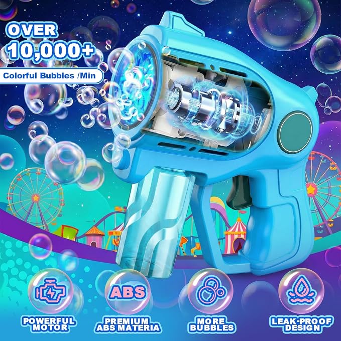 Bubble Gun for Toddlers 1-3 Kids 4-8, 15-Holes Automatic Bubble Machine Blower Blaster Maker with 1 Bottles Solution, Easter Party Favors Summer Outdoors Wedding Toys Gifts for Boys Girls, Blue