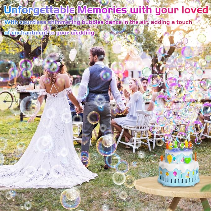 Panamalar Birthday Cake Bubble Machine, Automatic Bubble Blower for Kids Boys Girls 10000+ Bubbles Per Minute with Lights/Music/Solution, Party Cake Bubble Maker Toys for Birthday Outdoor Wedding Gift