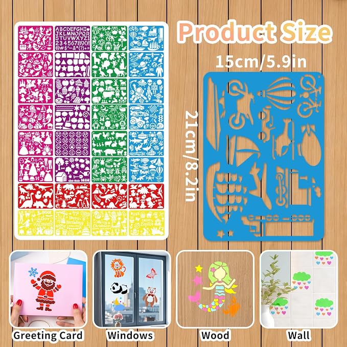 32 PCS Drawing Stencils Set for Kids, Reusable Drawing Painting Stencil Templates for Kids,Animals Unicorn Mermaid Dinosaur Princess Mixed Style Stencil for Art Projects,Classroom Crafts,Wall Decor