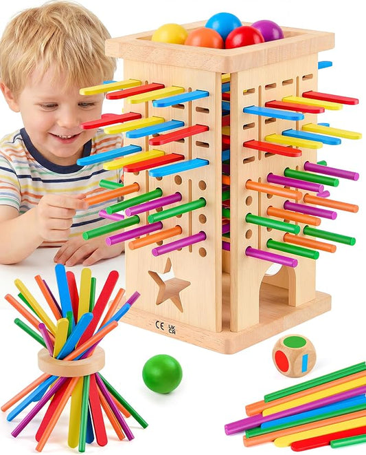 Montessori Game Wooden Board Game, Montessori Toys for 3 4 5 6 Year Olds, Board Games for Kids 4-6, 21 Sticks 21 Strips Fine Motor Skills Toy Family Game, Math Wooden Stick Game, Gift Boys Girls