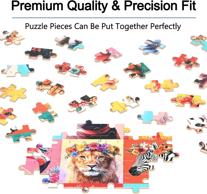MZZOTOY Beautiful Wild Animals Puzzles for Kids Ages 4-8, 100 Pieces Jigsaw Puzzles for Kids Ages 3-5 Puzzle for Girls and Boys Learning Educational Puzzles Toys in a Metal Box