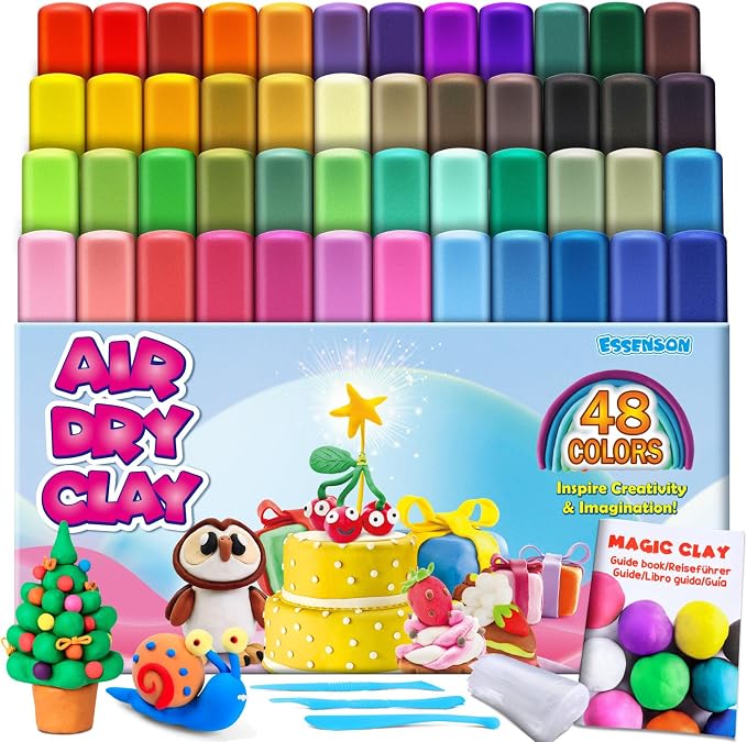 Air Dry Clay, 48 Colors Modeling Magic Clay for Kids | Includes Tools, Soft & Ultra Light, Ages 3-8+ Years, Boys & Girls