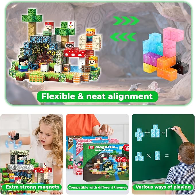 Goody King 200PCS Magnetic Blocks - Magnetic Building Blocks, Stacking Magnets for Kids, Strong Magnets, Sensory Toy for STEM Learning Toys for Kids 3+ Boys and Girls Christmas Birthday Gifts