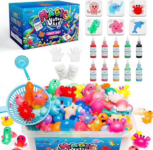 Kiditos Magic Water Elf Toy Kit for Kids, Make Your Own Magic Water Pets, DIY Sensory Craft Kit with 10 Magic Gels & 6 Molds, STEM Science Activity, Party Favors & Birthday Gifts for Kids Ages 3+