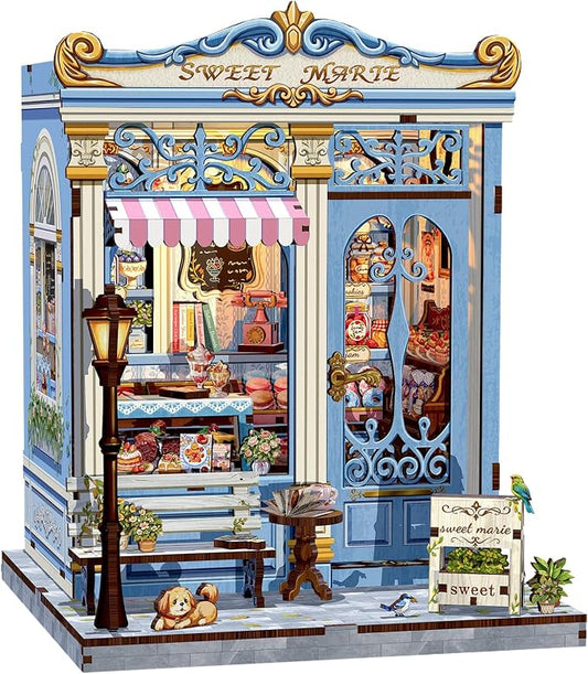 CUTEBEE Book Nook Kit - DIY Miniature House Bakery Patisserie Dollhouse Kit for Adults, Booknook Tiny House Bookshelf Decor 3D Wooden Puzzle, Gifts for Family, Friends (Sweet Marie)