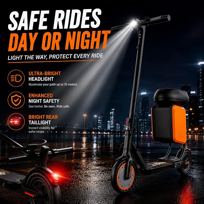 Electric Scooter, 350W-500W Motor, 9 MPH to 22MPH, 10-41 Miles Range, Dual Suspension, Dual Braking, App Control, Foldable Commuter E Scooter for Adults and Teens