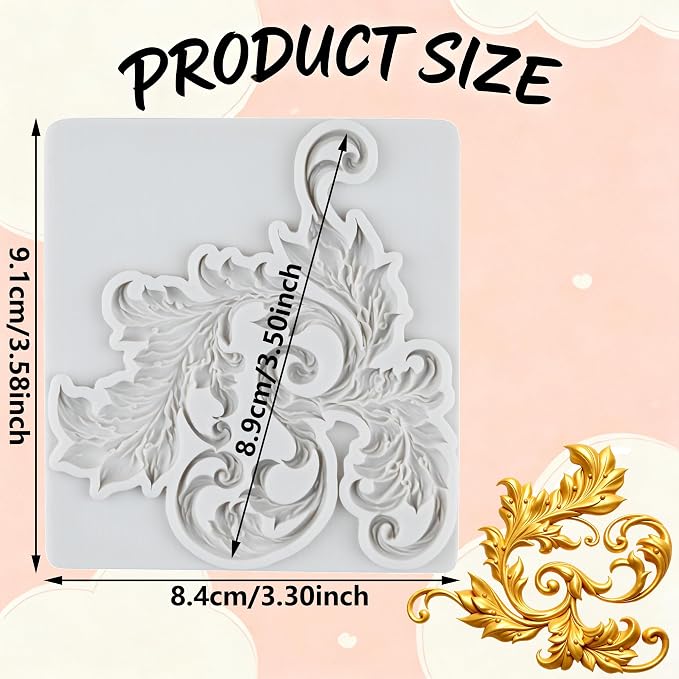 Baroque Style Curlicues Scroll Emboss Polymer Clay Molds Baroque Scroll Lace Silicone Mold for DIY Crafts Resin Casting Mold DIY Craft Air Dry Polymer Clay Tools Jewelry Making