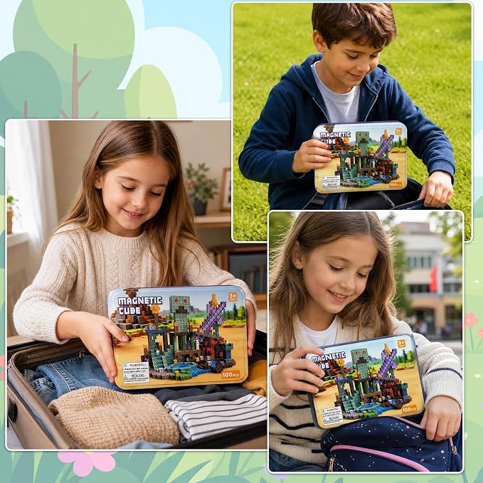 AIDYVOI 100 PCS 0.8in Magnetic Blocks - Magnet Travel Toys for Kids Ages 3+, Portable Magnetic Building Blocks, Stacking Magnets Cube STEM Construction Toys Birthday Gift for Boys Girls