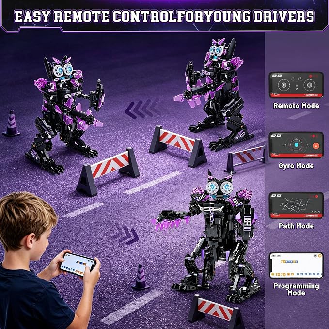 5-in-1 STEM Dinosaur Robot Building Kit, 935PCS App & Remote Control, Rebuild into T-Rex, Triceratops, Crocodile, Robot & Monster, Engineering Gift for Boys & Girls Ages 8+