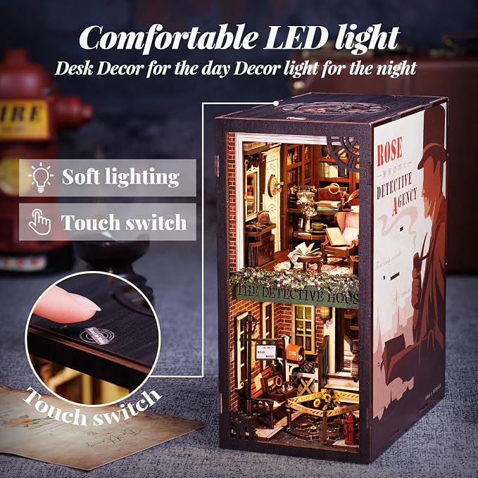 CUTEBEE Book Nook Kit - DIY Miniature House Dollhouse Kit for Adult and Teens, Booknook Bookshelf Decor Alley Model Build with LED Light, Gifts for Family and Friends