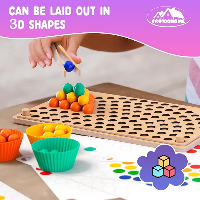 Toddler Wooden Learning Montessori Toys – Preschool educational board bead game Baby Rainbow Stacking Matching Counting Color Sorting for fine Motor Math Skills Boys and Girls for 3 4 5 Years Old