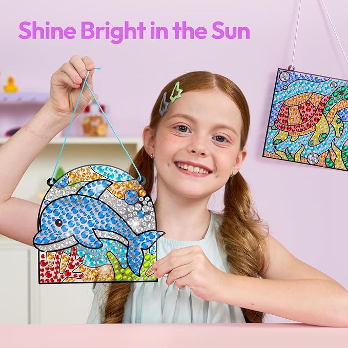 Klever Kits Diamond Art Kits for Kids, 4PCS Gem Painting Kit, Window Art Suncatchers Mosaic Kits Crafts for Girls Boy Birthday Gifts Toys Age 6+