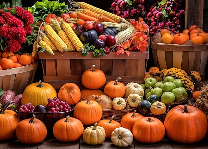 Jigsaw Puzzles for Adults 1000 Pieces, Fall Harvest Fit Well Letter on Back No Dust, Home Decor Birthday Party Toy for Olds Seniors (27.5"x19.6"), 1:1 Poster