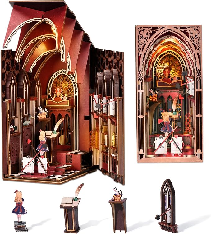 Book Nook Kit - DIY Miniature Dollhouse Kit for Adults and Teens, Tiny House Booknook Bookshelf Decor 3D Wooden Puzzle, Gifts for Family, Friends (Alice Evidence)