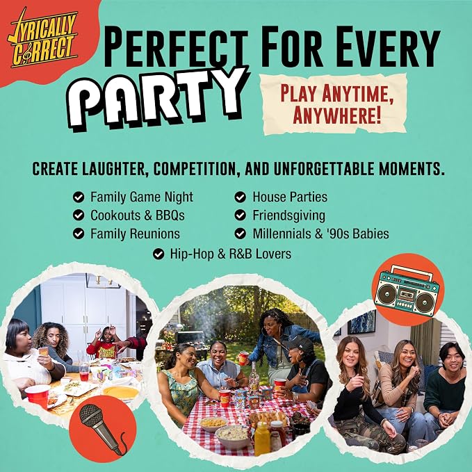 Lyrically Correct 90s & 2000s Hip-Hop & R&B Music Trivia Card Game for Adults & Families – Do You Know The Lyrics? Party Game for Game Night, Cookouts & Family Gatherings