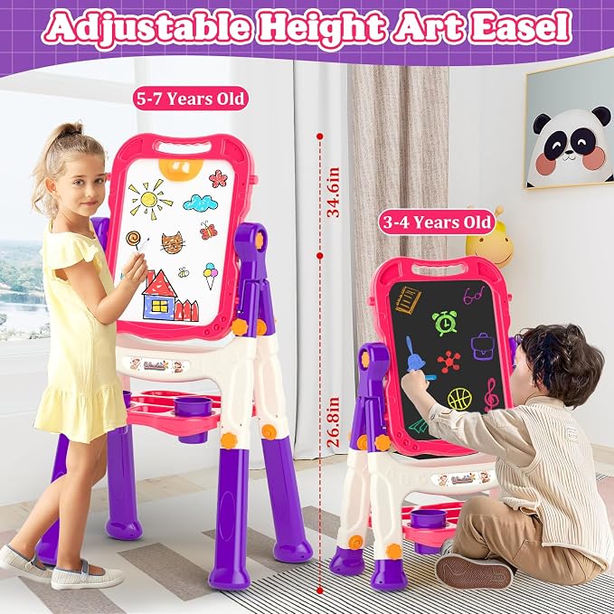 Easel for Kids Chalkboard,Double Sided Magnetic Drawing Painting Board | Toddler Easel Toys for 3-6 Year Old Girl Birthday Gifts
