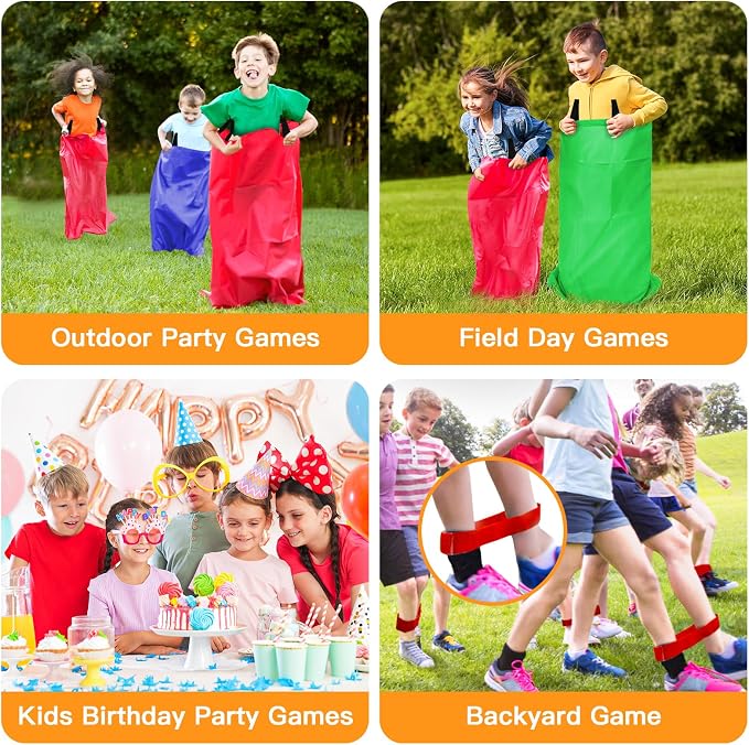 Potato Sack Race Bags - 32PCS Outdoor Games Sack Race Bags for Adults and Kids,3 Legged Race Bands,Egg Spoon Relay Race,Bean Bag Toss,Party Games for Kids,Field Day Games for Adults
