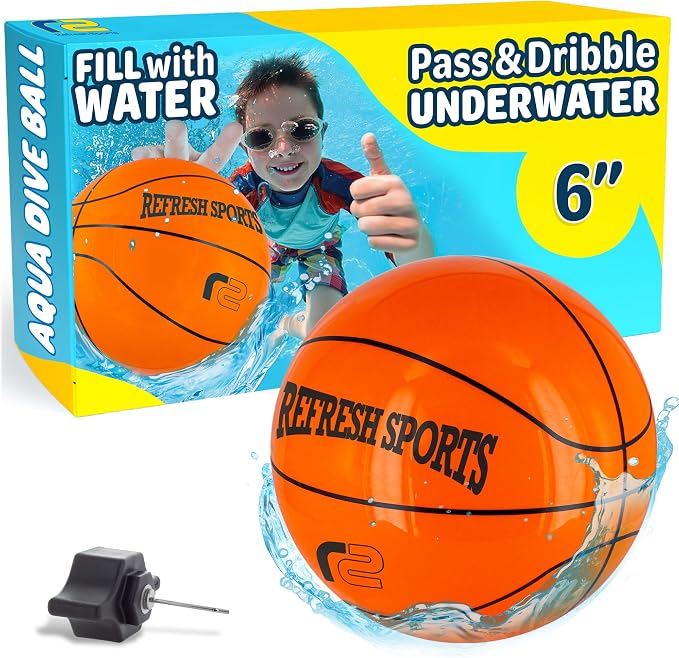 Aqua Dive Pool Ball Basketball – Water Pool Toys for Kids Ages 4-12 – Dribble, Pass & Shoot Underwater – Outdoor Beach Toy for Summer Fun – 6" Water Game for Boys & Girls Ages 5 6 7 8 9 10 11 12+