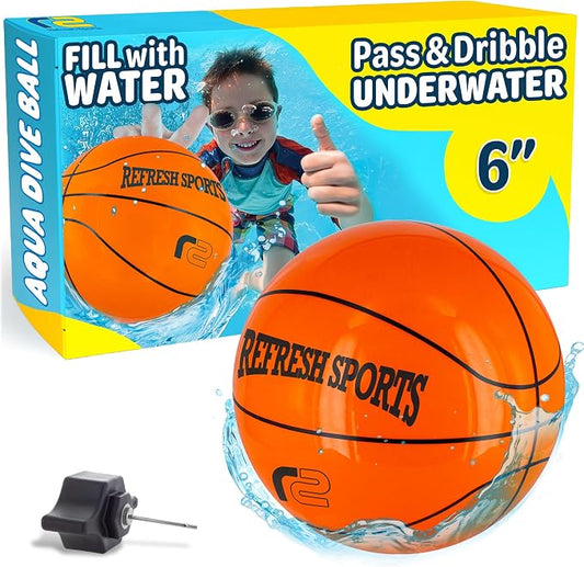 Aqua Dive Pool Ball Basketball – Water Pool Toys for Kids Ages 4-12 – Dribble, Pass & Shoot Underwater – Outdoor Beach Toy for Summer Fun – 6" Water Game for Boys & Girls Ages 5 6 7 8 9 10 11 12+