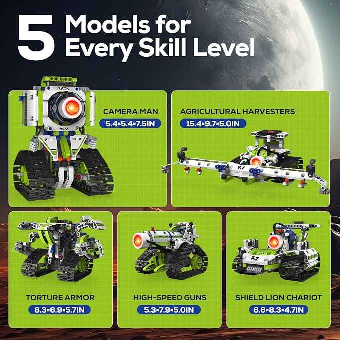 Robot Building Kit with APP/Remote Control STEM Gifts for Boys Age 6-16,Technic Coding Robotic Toys for Kids Birthday, Buildable 5in1 Models with 337+ Pieces